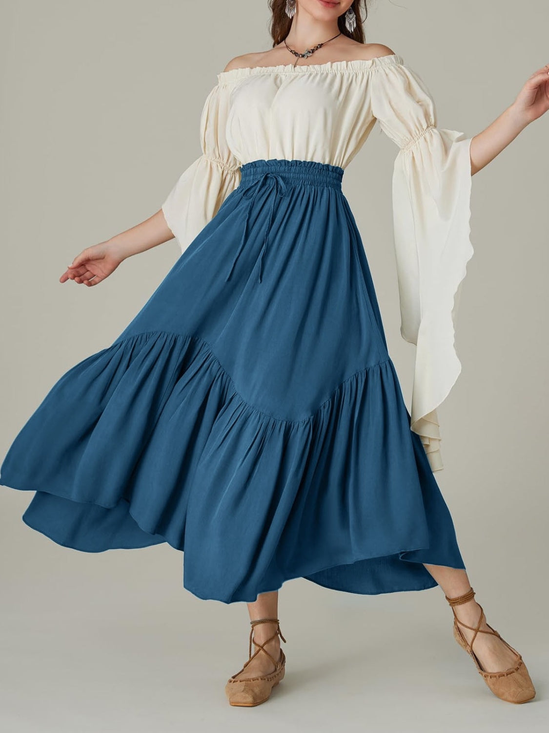 Hazel Blues® |  Smocked Waist Band Ruched Layered Skirt