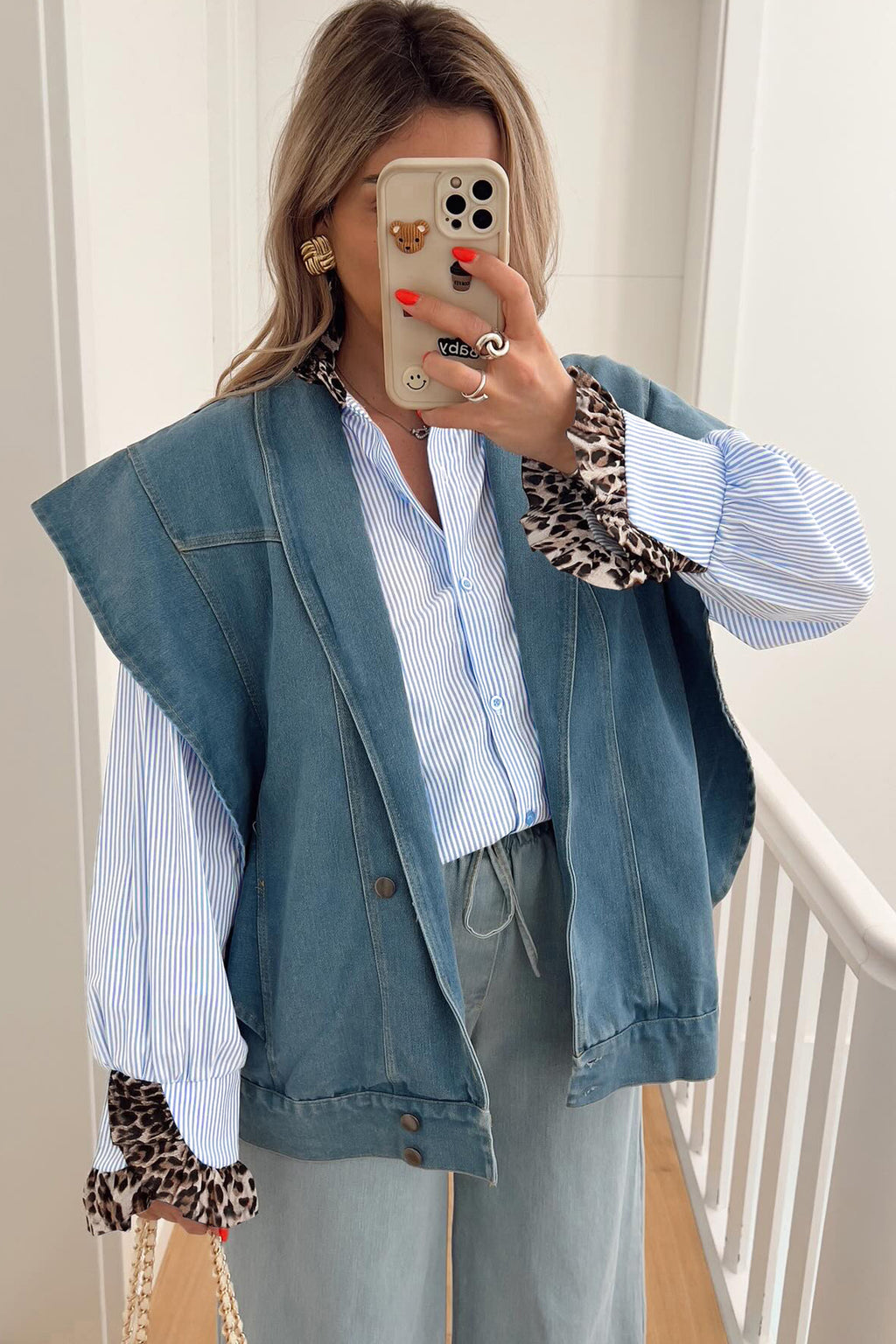 Harper Sage Blue Leopard Stripe Shirt