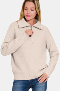 Hazel Blues® |  Zenana Half Zip Long Sleeve Sweater