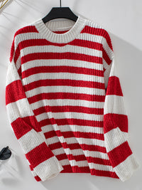 Hazel Blues® |  Striped Round Neck Long Sleeve Sweater