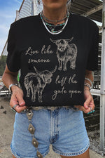 Hazel Blues® |  Black Western Cow Print Round Neck Casual Tee