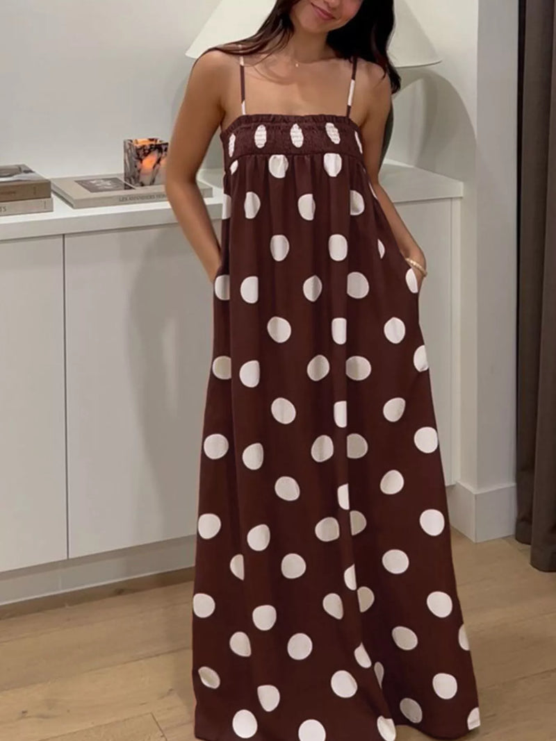 Hazel Blues | Polka Dot Spaghetti Strap Maxi Dress