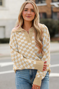 Hazel Blues® |  Checkered Collared Neck Long Sleeve Sweater