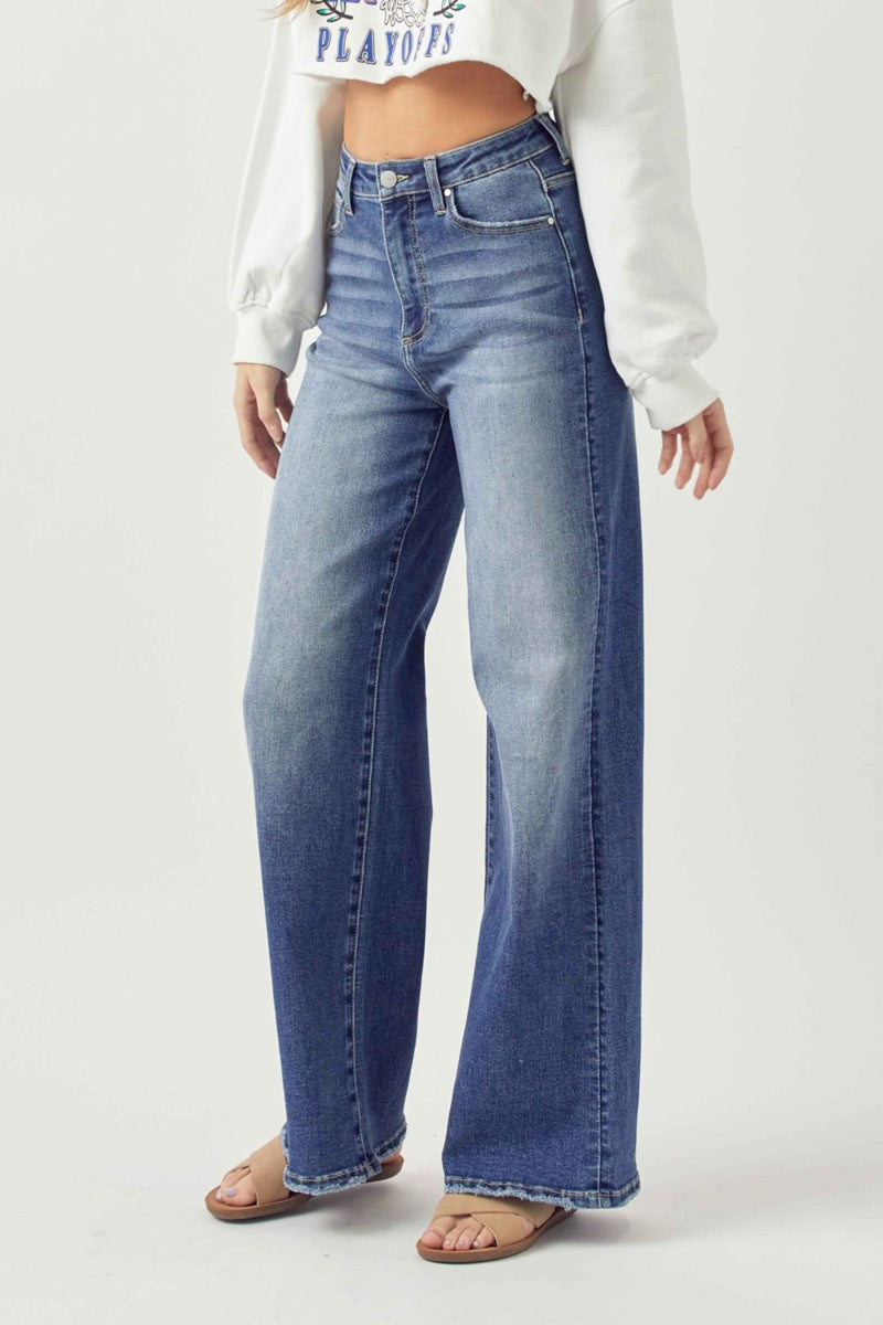 Hazel Blues® |  Risen High Rise Wide Leg Jeans