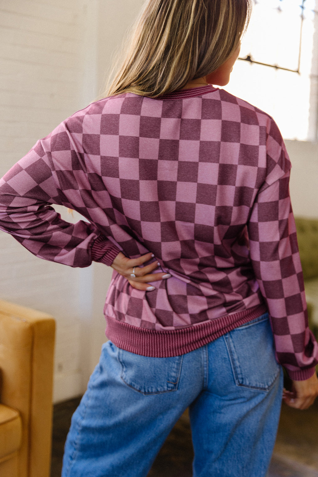 Sweet Escape Ribbed Checkered Top
