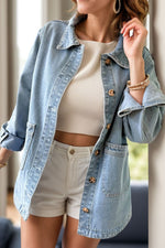 Hazel Blues® |  Pocketed Button Up Long Sleeve Denim Jacket