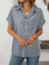Hazel Blues® |  Mandy Pocketed Striped Collared Neck Short Sleeve Shirt