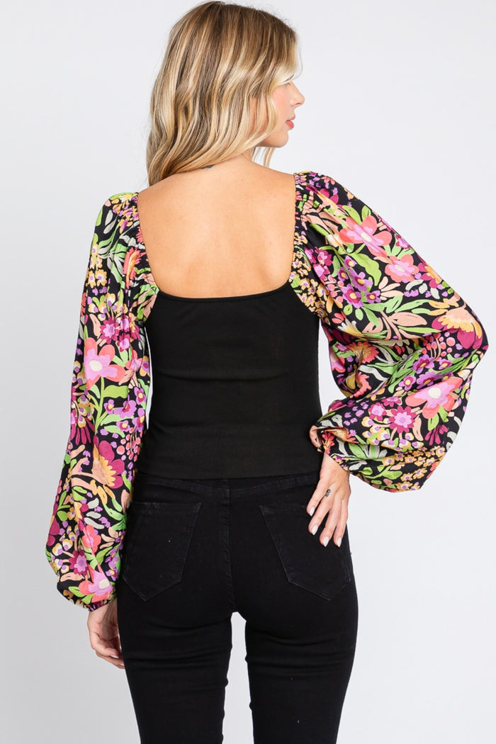 Hazel Blues® |  ODDI Floral Balloon Sleeve Blouse