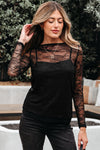 Hazel Blues® |  Black Lace Crochet Mesh Patched Slim Fit Long Sleeve Top