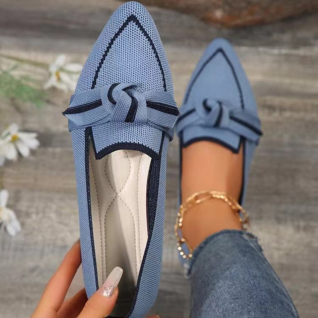 Hazel Blues® |  Bow Contrast Trim Point Toe Loafers