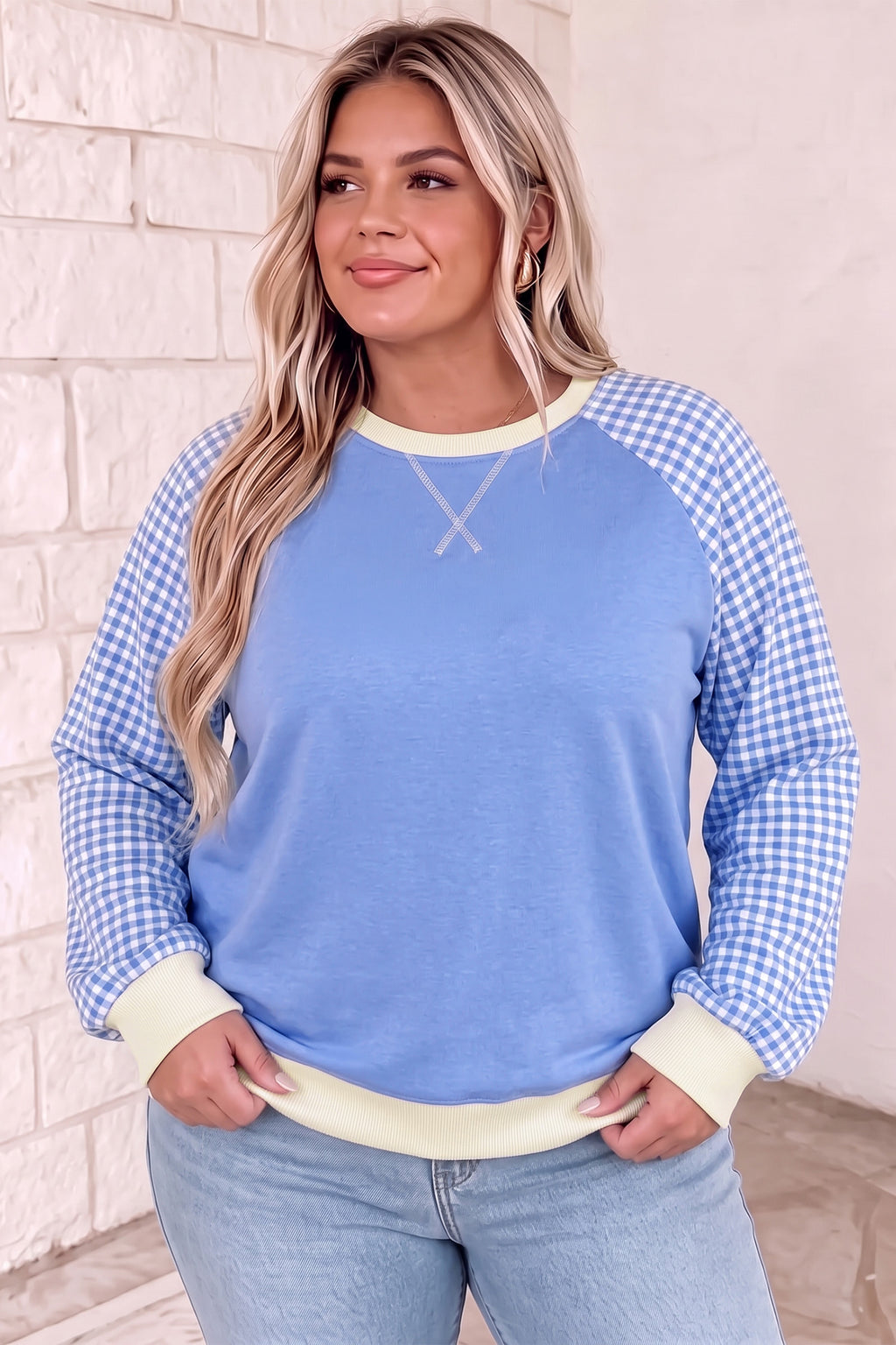 Blue Ridge Plaid-Sleeve Sweatshirt