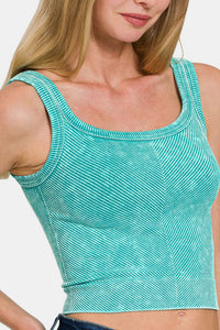 Hazel Blues® |  Zenana Washed Ribbed Scoop Neck Wide Strap Tank