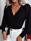 Hazel Blues® |  Glitter Surplice Long Sleeve Blouse