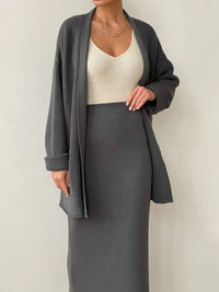 Hazel Blues® |  Pocketed Long Sleeve Cardigan and Skirt Sweater Set