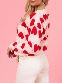 Hazel Blues® |  Valentine’s Day Fuzzy Heart Round Neck Long Sleeve Sweater