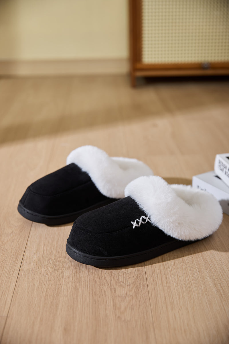 Hazel Blues® |  Fluff Trim Round Toe Flat Slippers