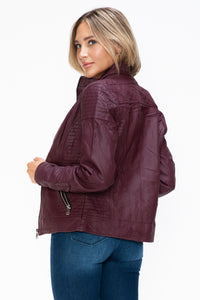 Hazel Blues® |  YMI Faux Layered Double-Zipper Jacket with Fuzzy Hood