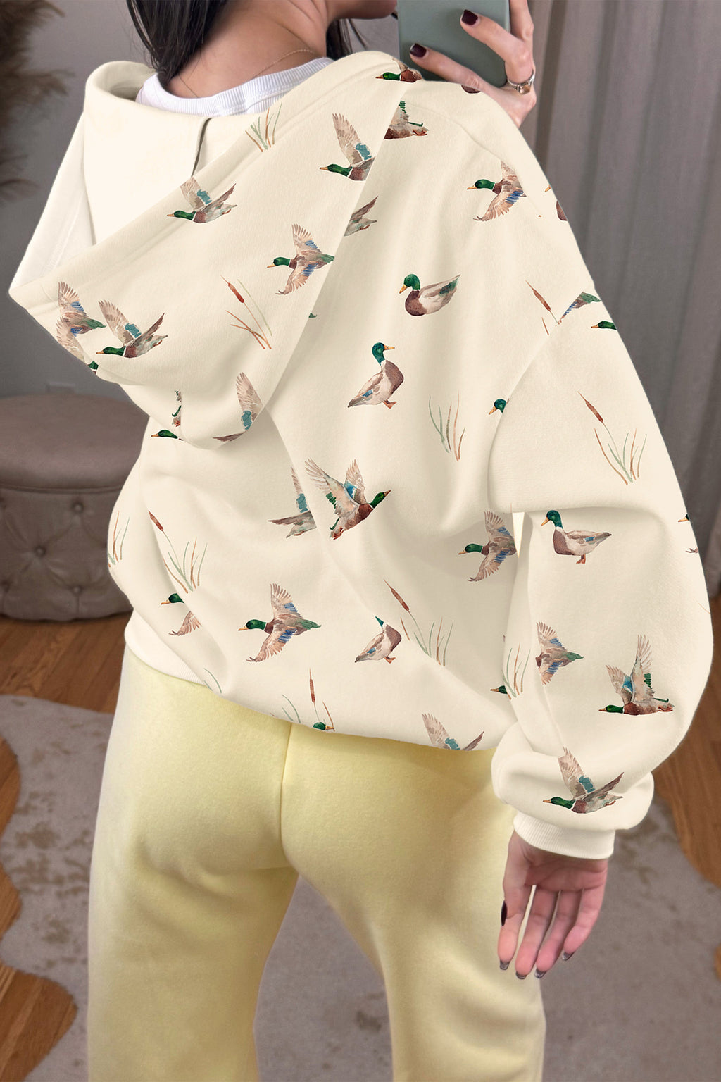 Mallard Duck Print Zip-Up Hoodie