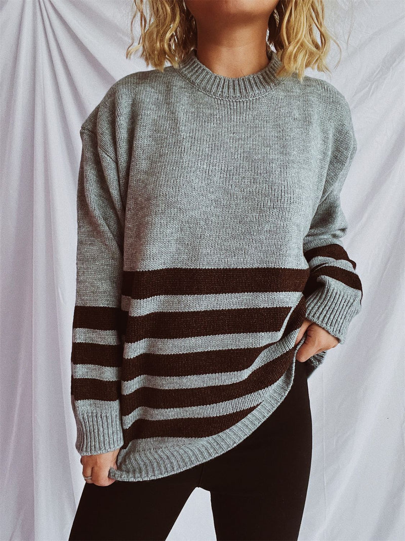 Hazel Blues® |  Striped Dropped Shoulder Long Sleeve Sweater