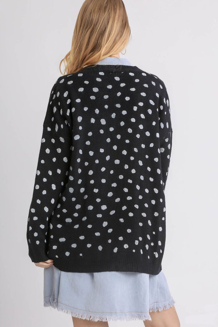 Hazel Blues® |  Umgee Polka Dot Open Front Drop Shoulder Cardigan