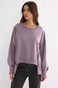 Hazel Blues® |  Exposed Seam High-Low Long Sleeve Sweatshirt