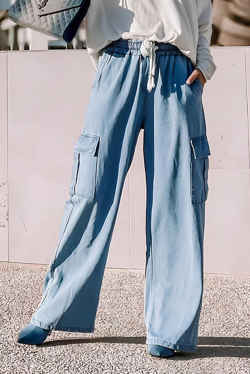 Hazel Blues® |  Drawstring Cargo Pocket Wide Leg Jeans