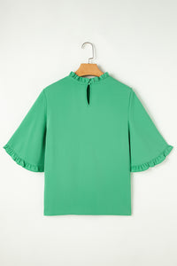 Frill Round Neck Wide Half Sleeve Blouse