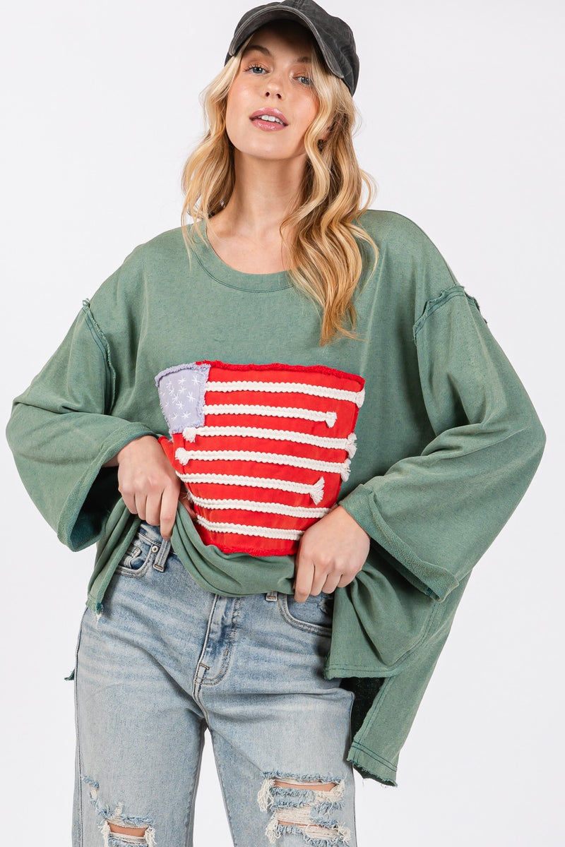 Hazel Blues® |  SAGE + FIG American Flag Patch Drop Shoulder T-Shirt