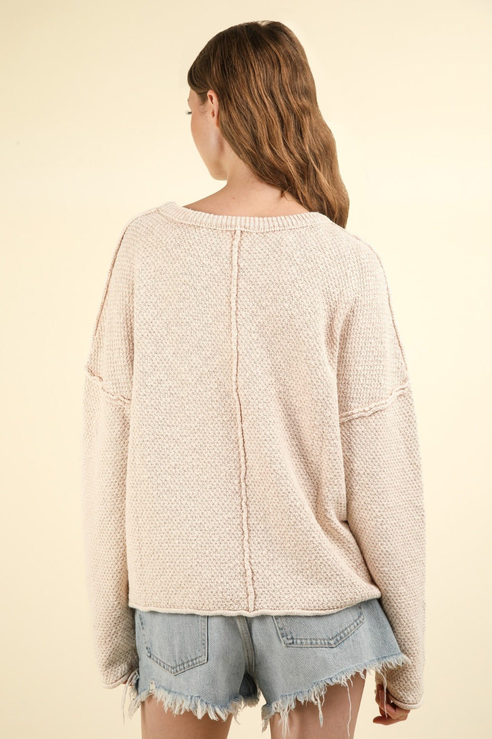 Hazel Blues® |  VERY J Mineral Washed Exposed Seam Sweater