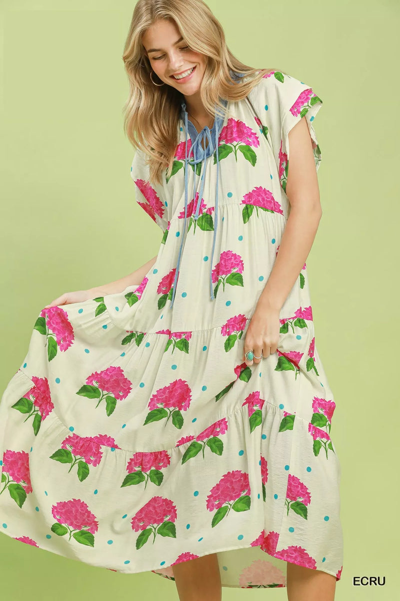 Umgee Hydrangea Print Tiered Midi Dress – Hazel Blues®