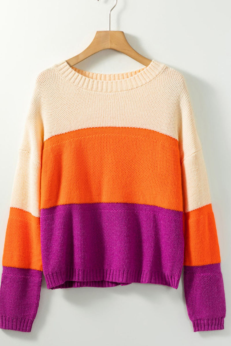 Hazel Blues® |  Color Block Drop Shoulder Round Neck Sweater