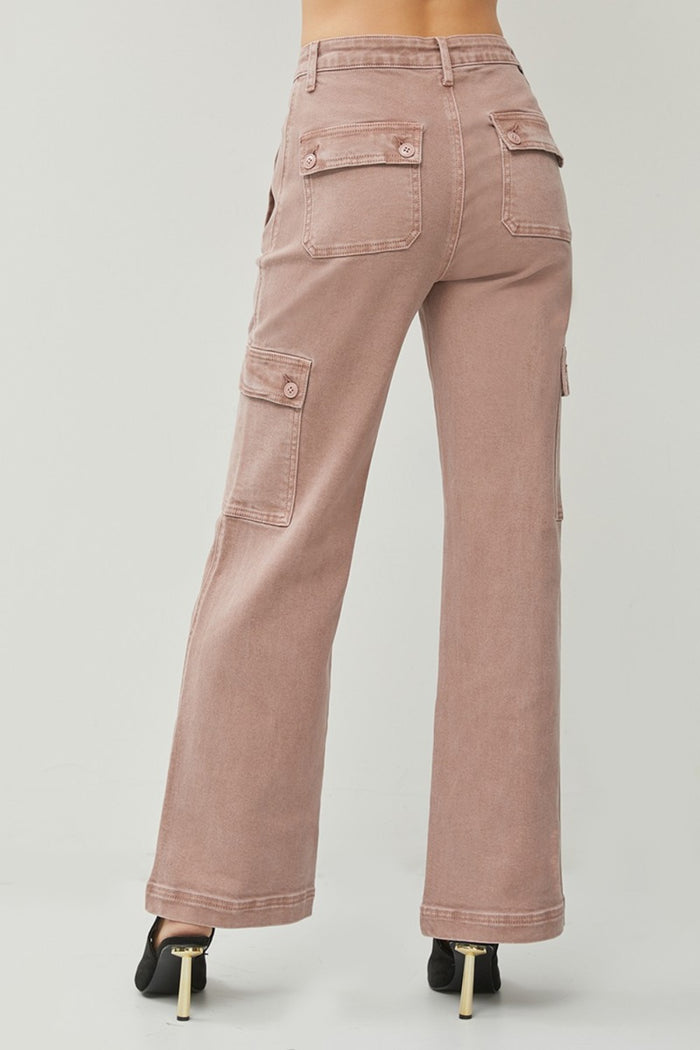 Hazel Blues® |  RISEN High Rise Wide Leg Cargo Jeans