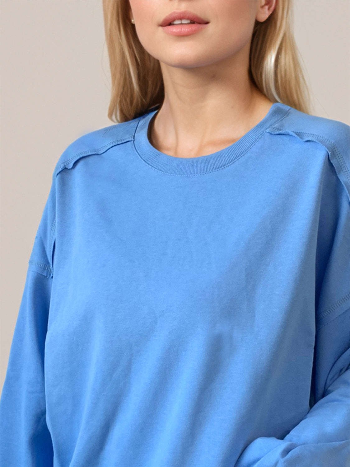 Hazel Blues® |  Exposed Seam Round Neck Long Sleeve Sweatshirt