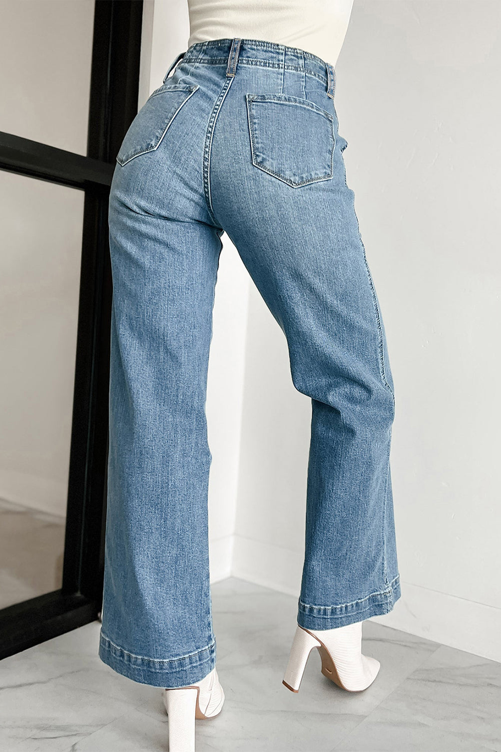 Adeline Blake Dusk Blue Multi Buttons Medium Wash Straight Loose Leg Jeans