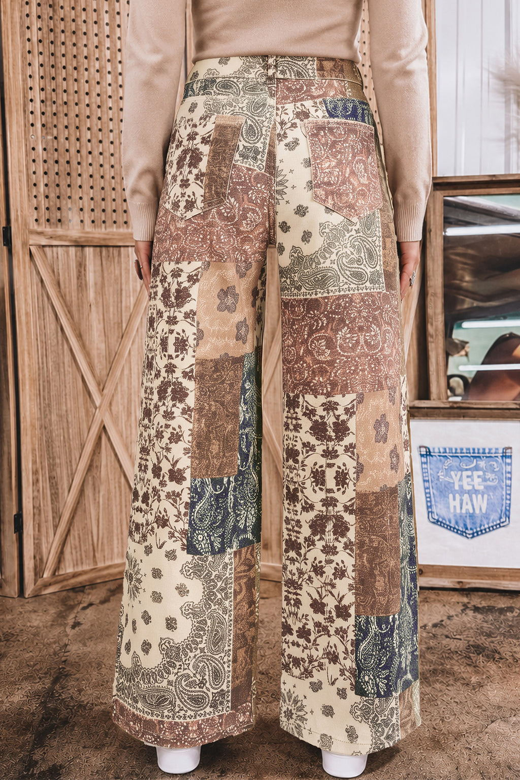 Khaki Patchwork-Print Jeans