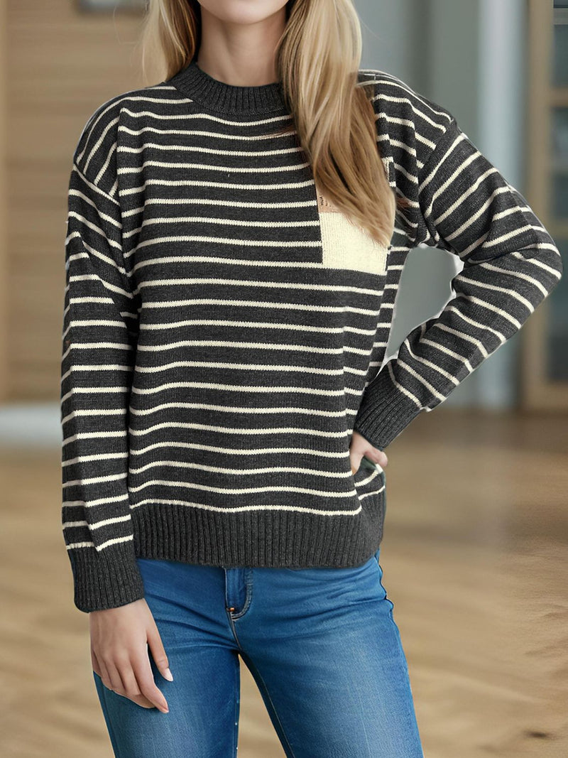 Hazel Blues® |  Striped Mock Neck Long Sleeve Sweater