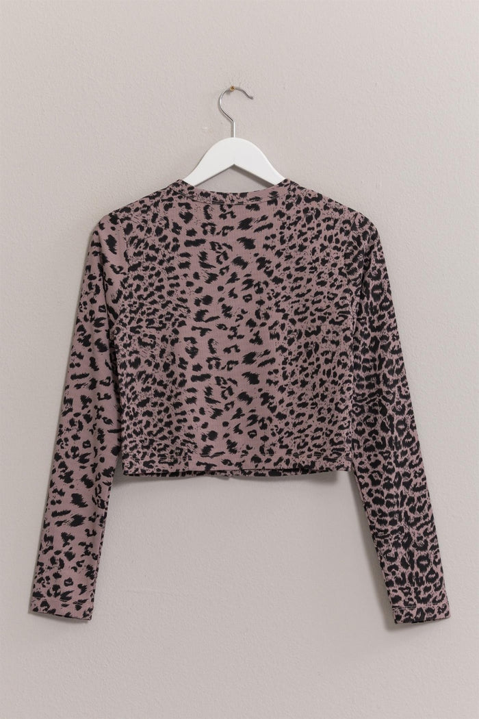 Hazel Blues® |  HYFVE Animal Print Snap Down Crop Cardigan