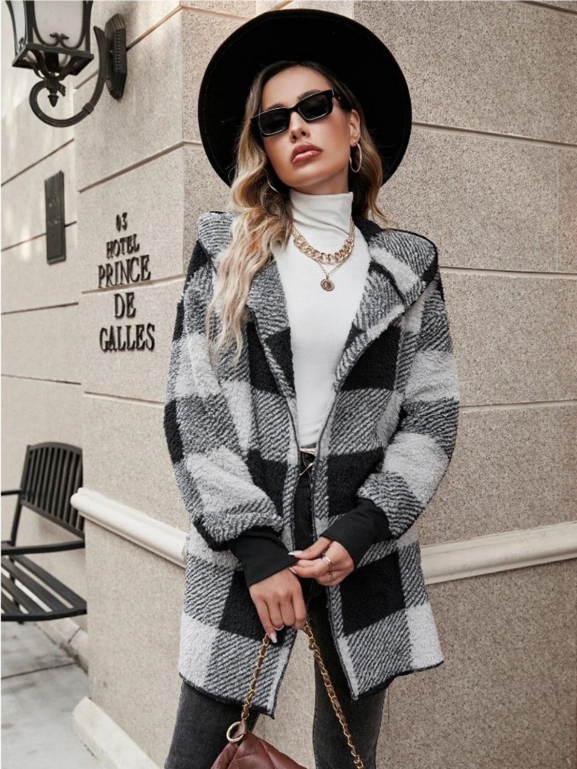 Hazel Blues® |  Plaid Long Sleeve Hooded Coat