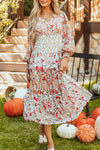 Hazel Blues® |  Printed V-Neck Lantern Sleeve Midi Dress