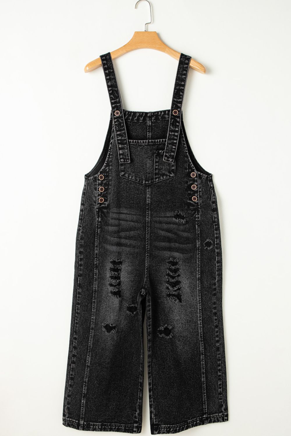 Hazel Blues® |  Distressed Wide Strap Denim Overalls