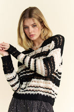 Hazel Blues® |  Davi & Dani Contrast Striped Crochet Drop Shoulder Knit Cover Up