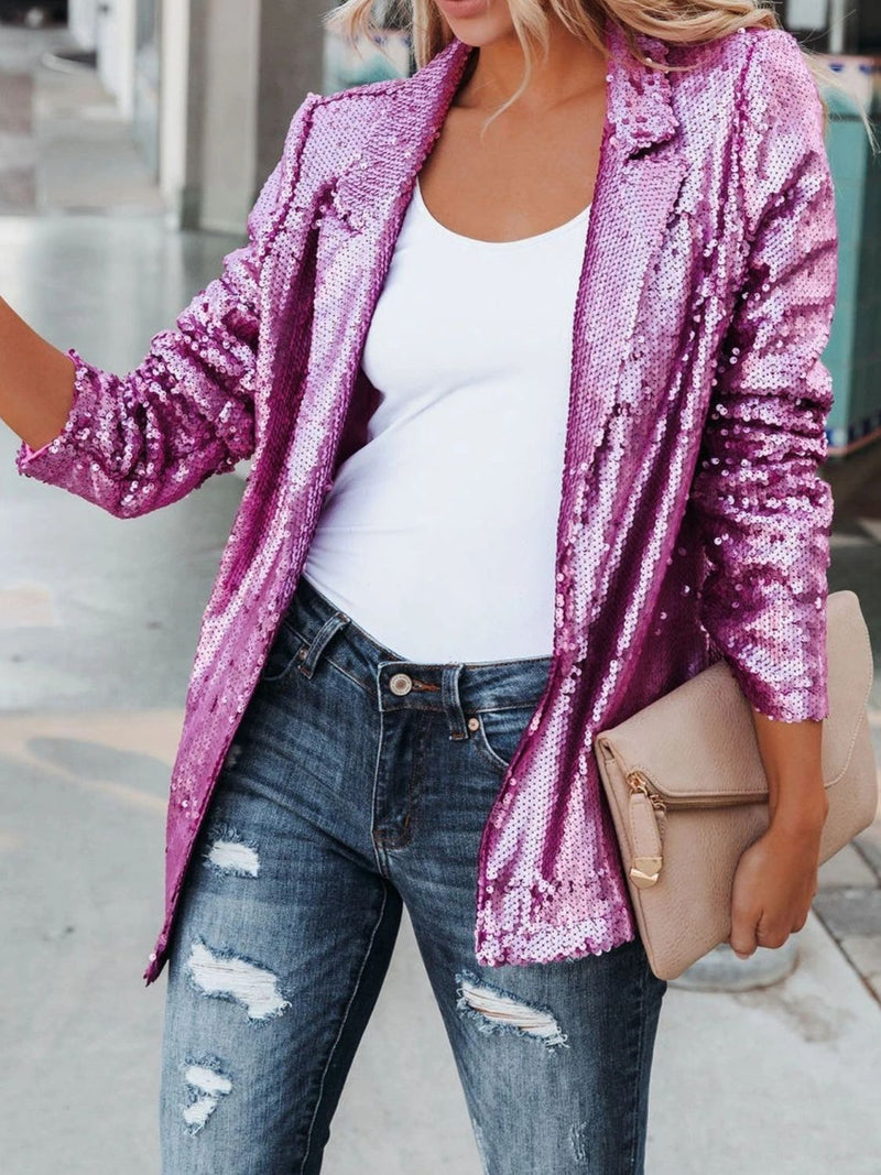 Hazel Blues® |  Sequin Lapel Collar Long Sleeve Blazer