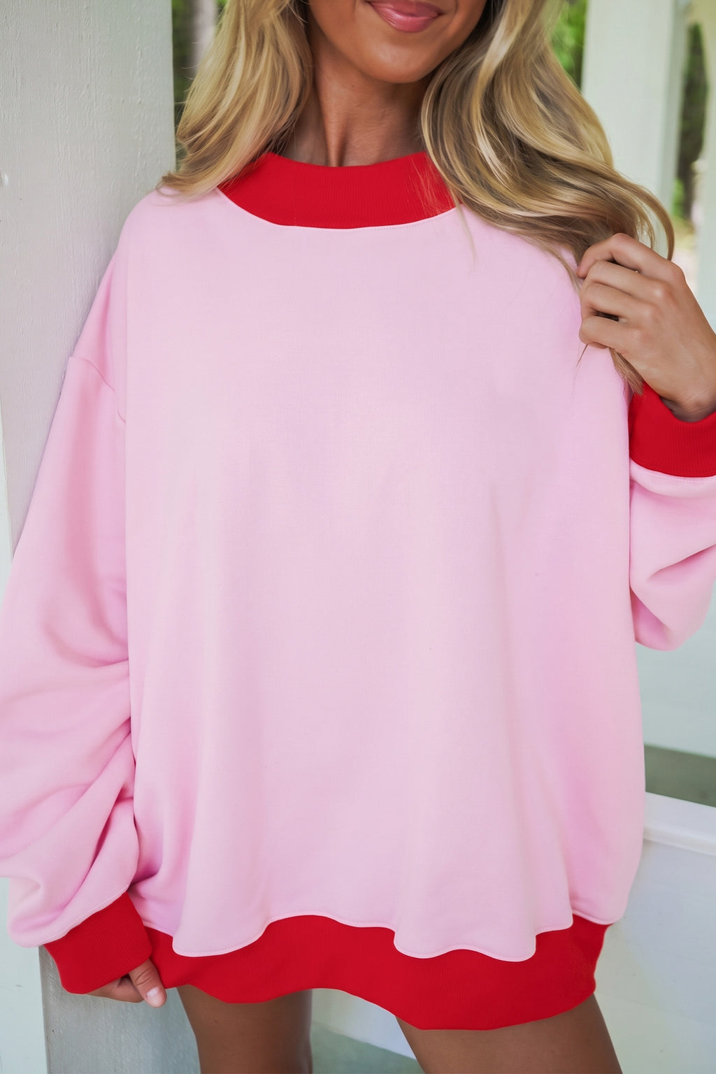 Sunday Cozy Color-Block Sweatshirt — Pink