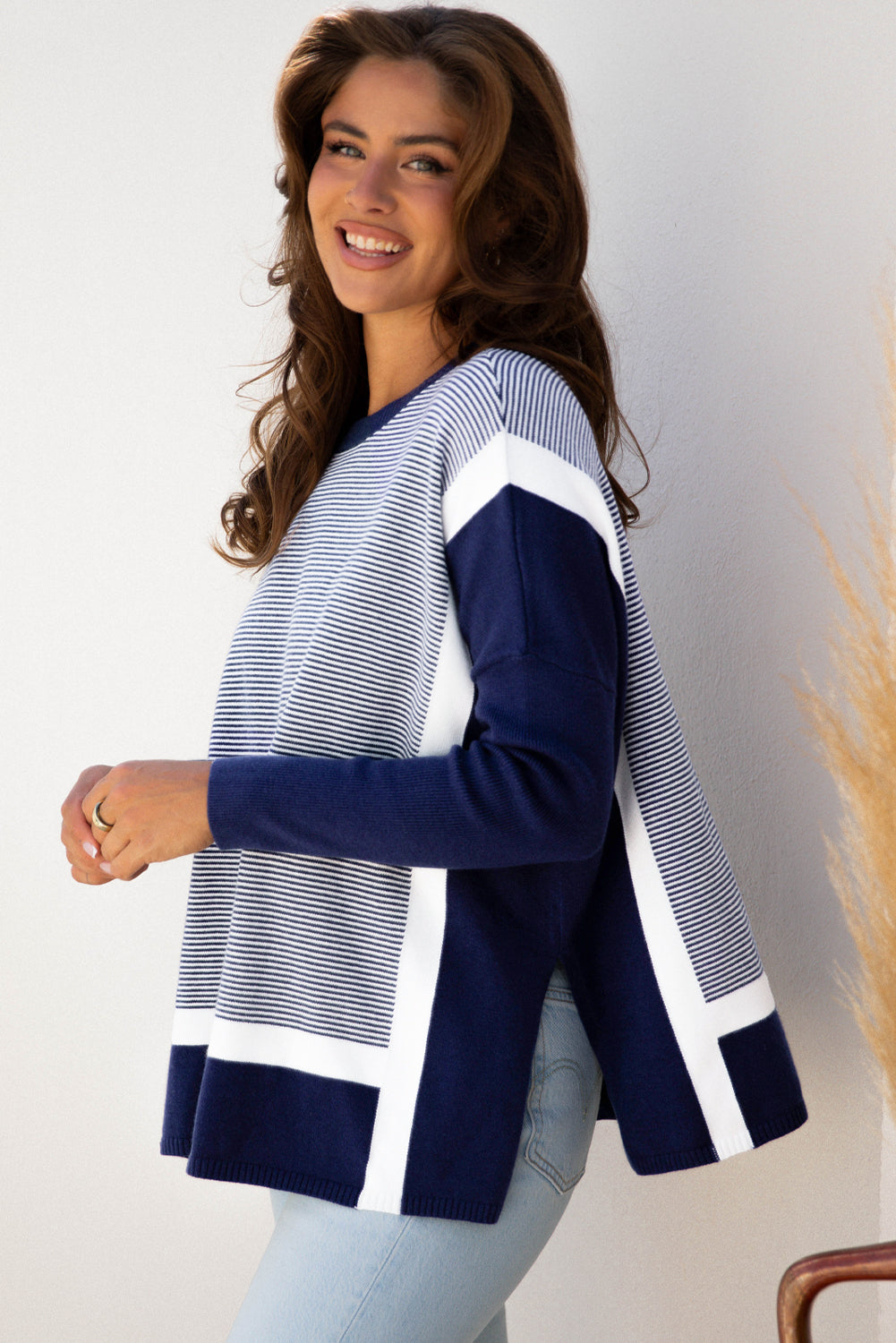 Victoria Luna Striped Color-Block Sweater