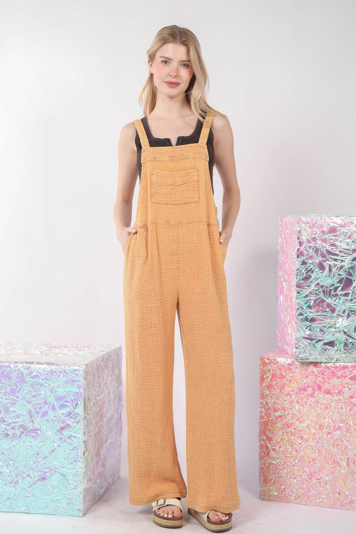 Hazel Blues® |  VERY J Texture Washed Wide Leg Overalls