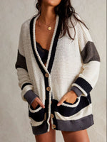 Hazel Blues® |  Pocketed Contrast V-Neck Long Sleeve Cardigan