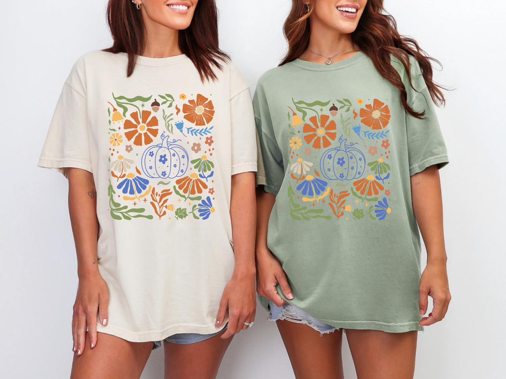 Hazel Blues® |  Blue Floral Pumpkin Graphic Tee in Two Colors