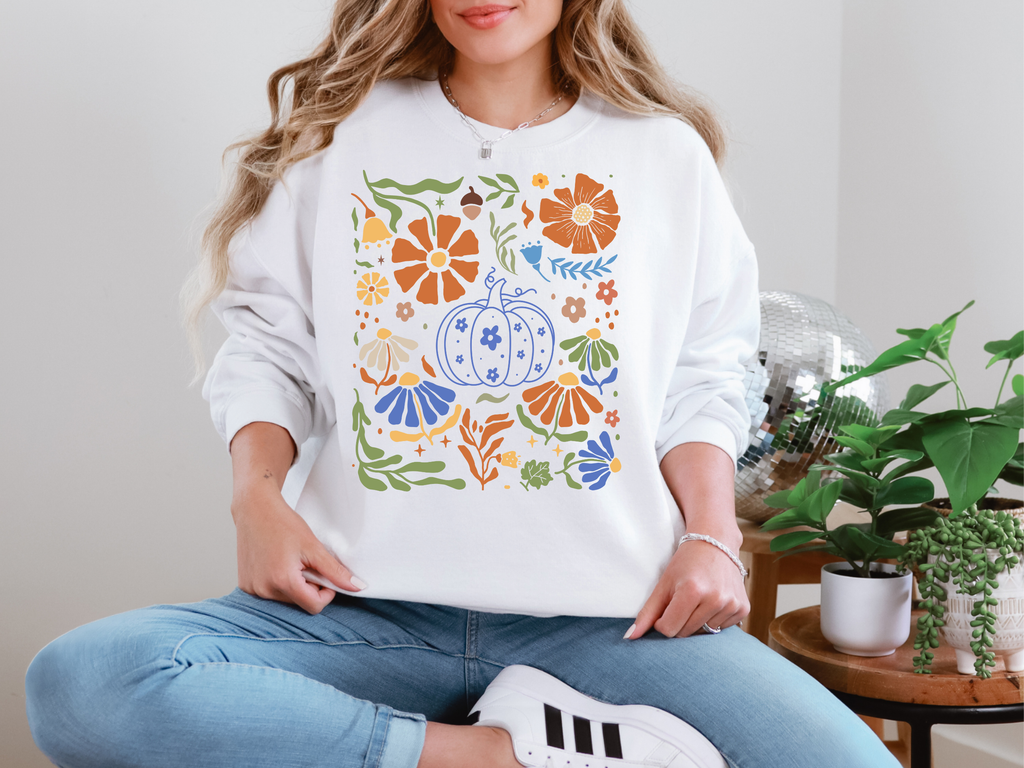 Hazel Blues® |  Blue Floral Pumpkin Sweatshirt in Two Colors