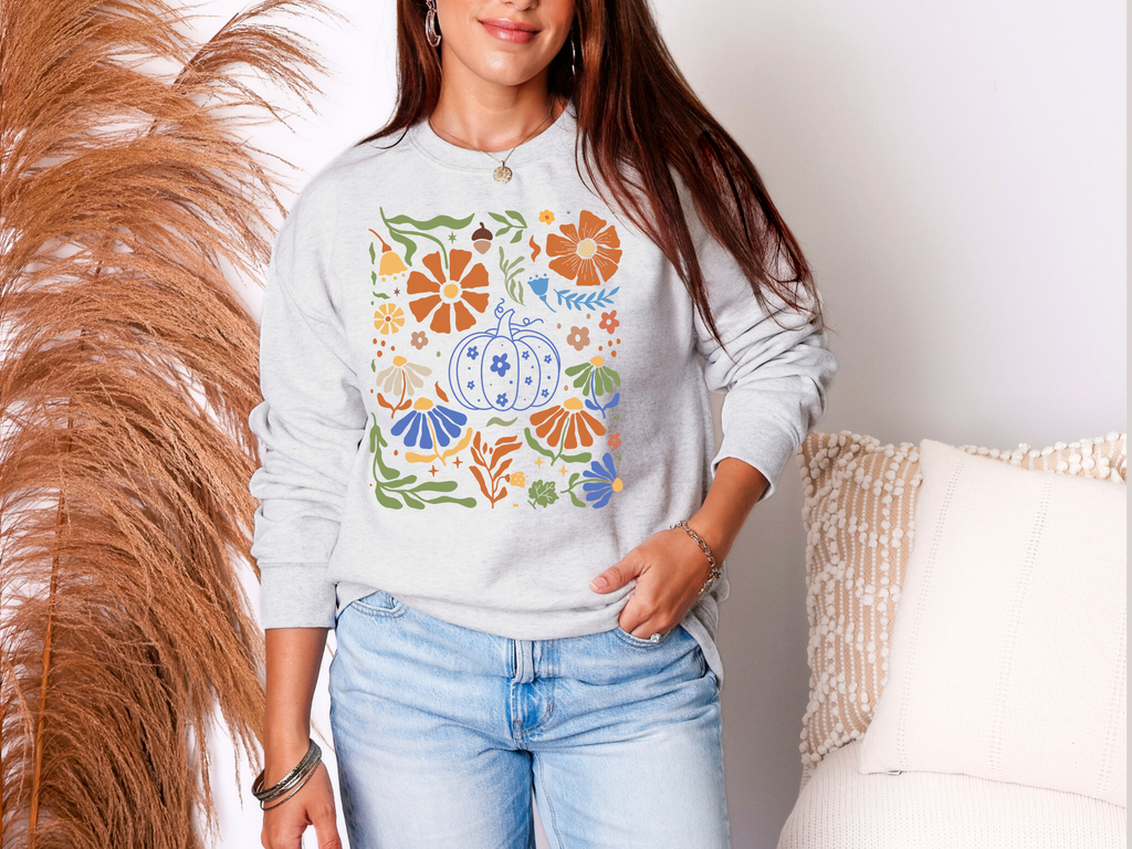 Hazel Blues® |  Blue Floral Pumpkin Sweatshirt in Two Colors