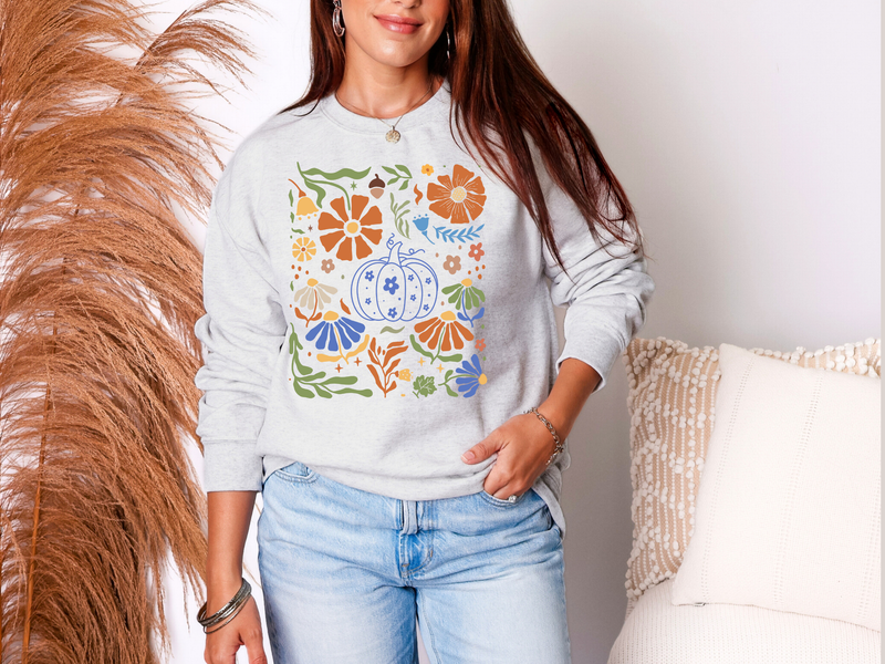Hazel Blues® |  Blue Floral Pumpkin Sweatshirt in Two Colors